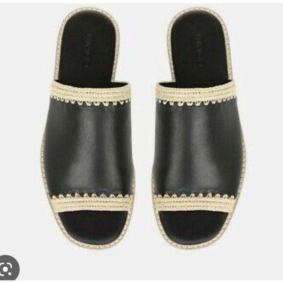 Vince Padmore black leather slide sandals woven raffia slip on size 8 - Picture 6 of 7